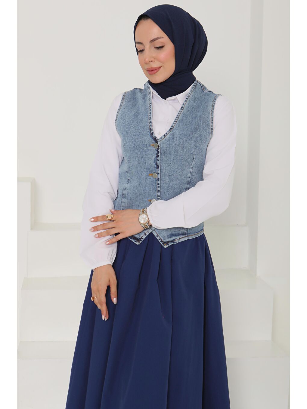 Denim Kısa Yelek Acik Mavi - 27099-4