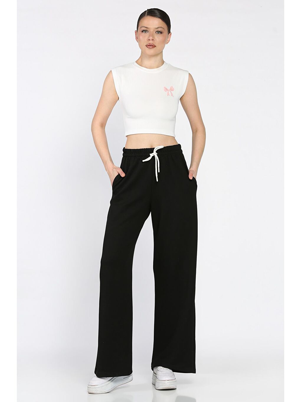 Siyah Kadın Yüksek Bel Modal Kumaş Palazzo Pantolon