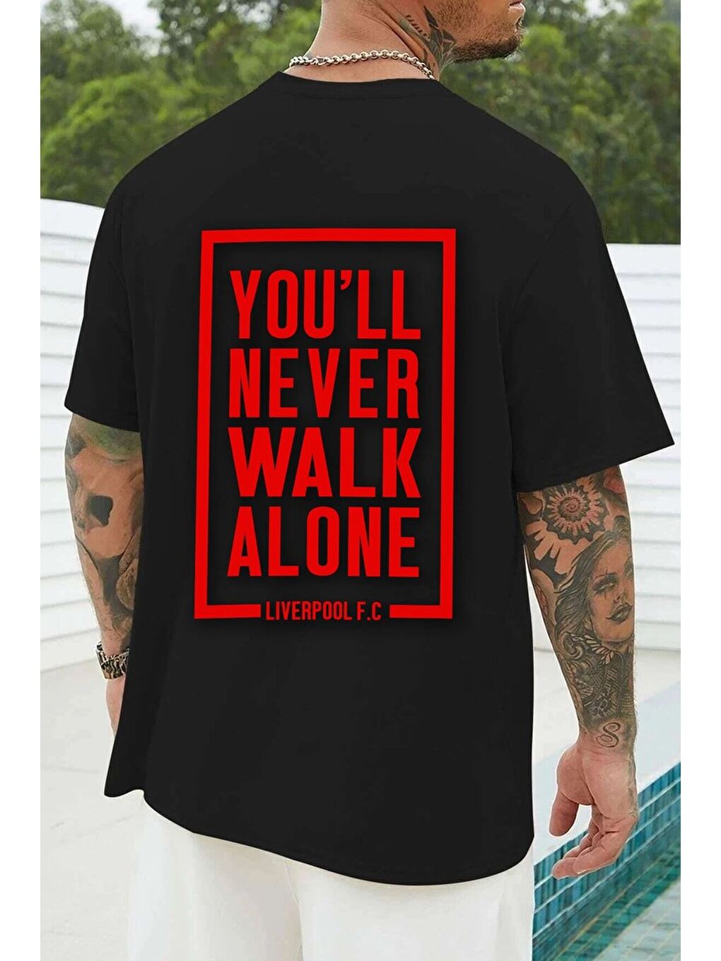 Siyah Unisex L.F.C Baskılı Tişört-1