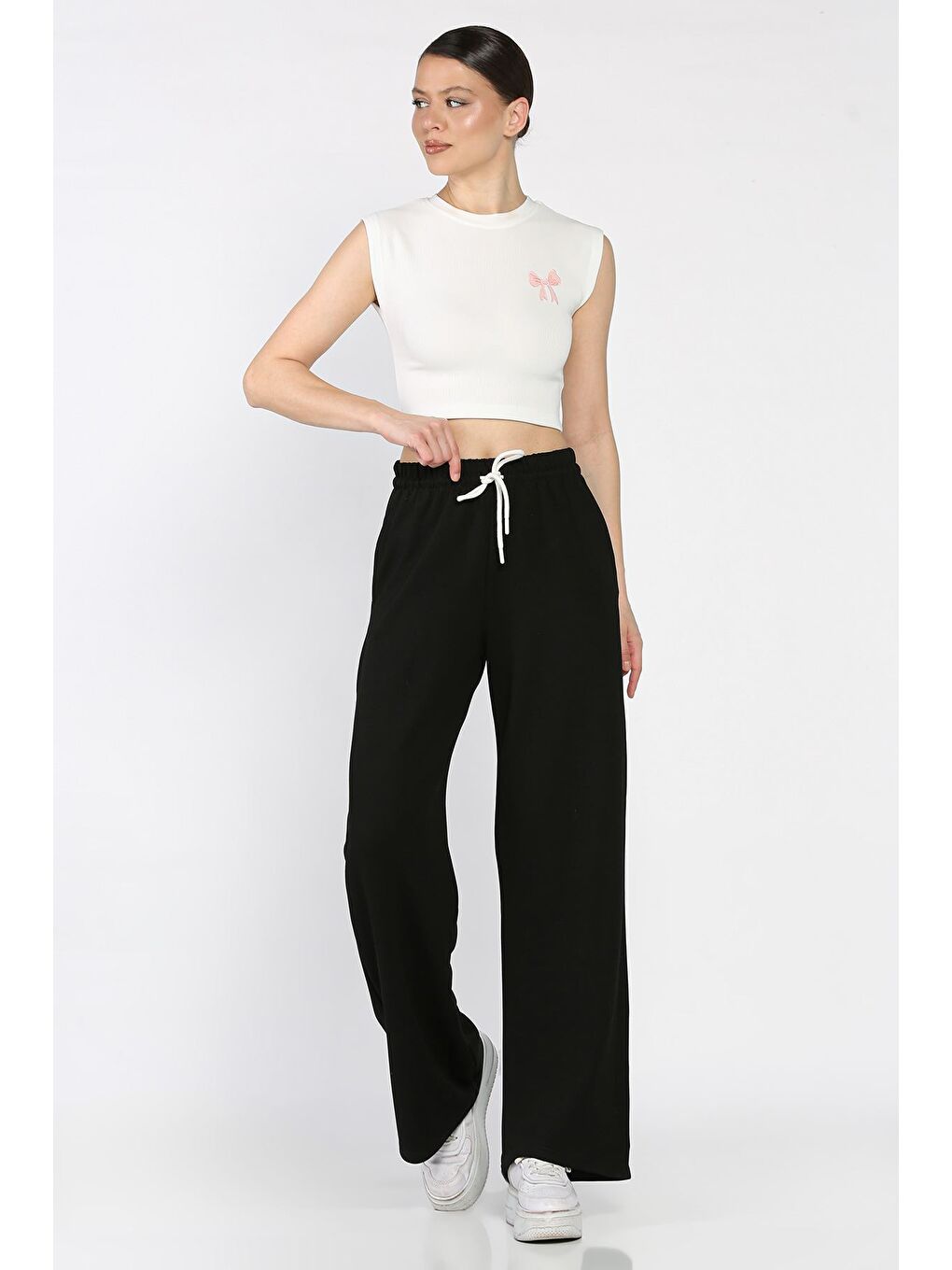 Siyah Kadın Yüksek Bel Modal Kumaş Palazzo Pantolon-1