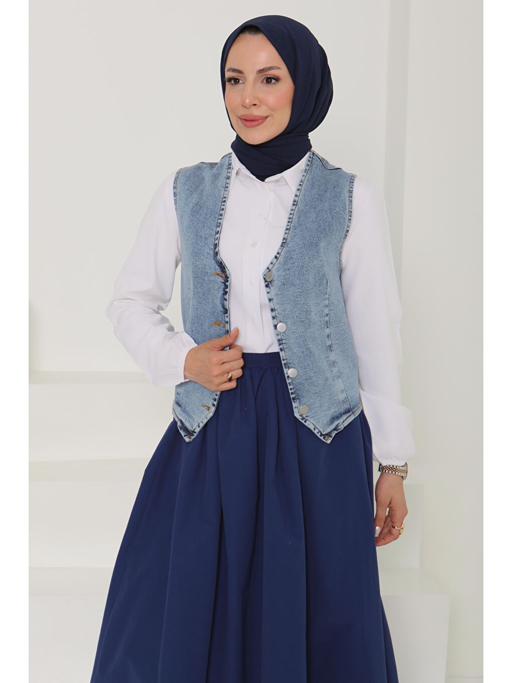 Denim Kısa Yelek Acik Mavi - 27099-5
