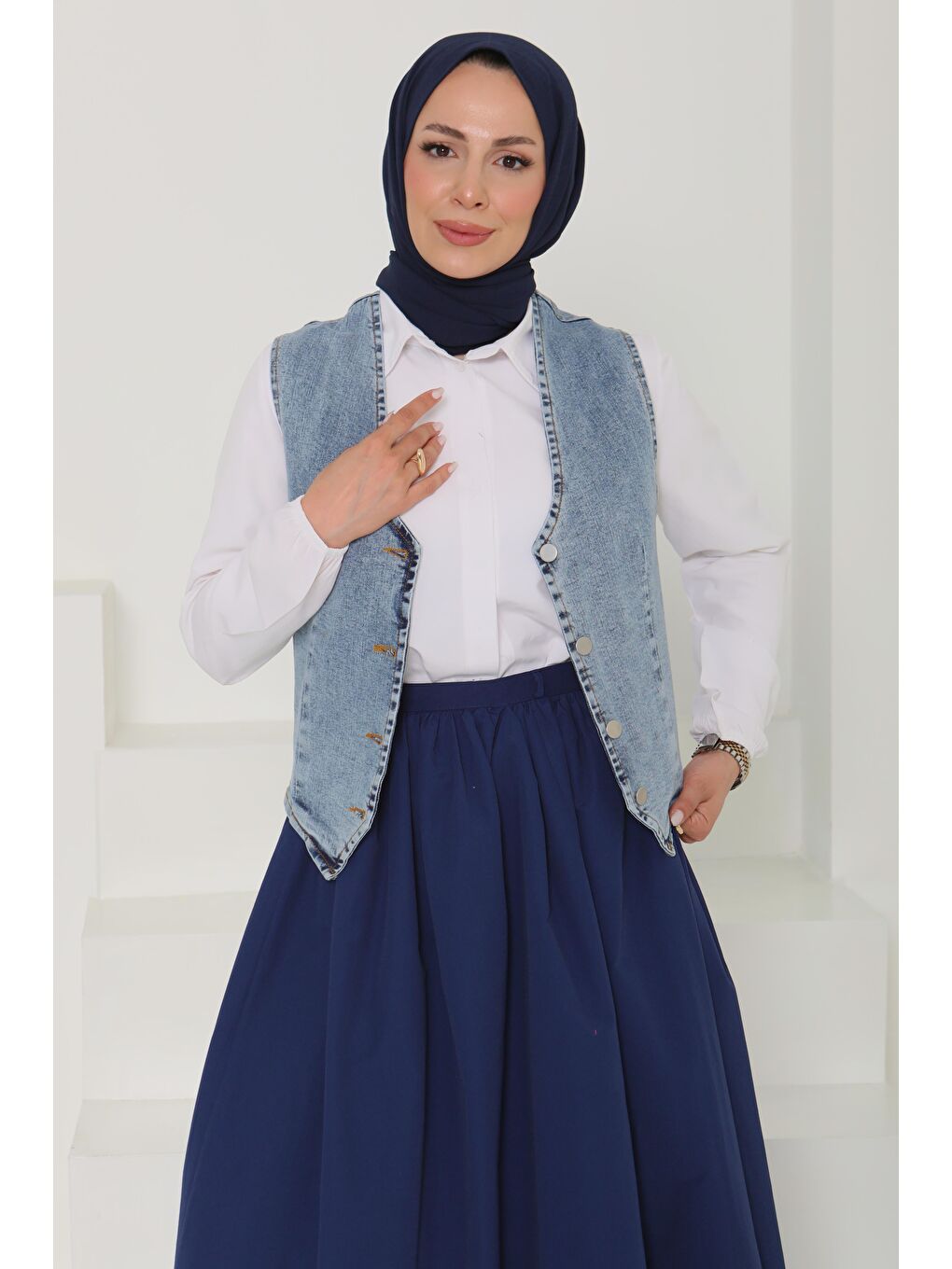 Denim Kısa Yelek Acik Mavi - 27099-6