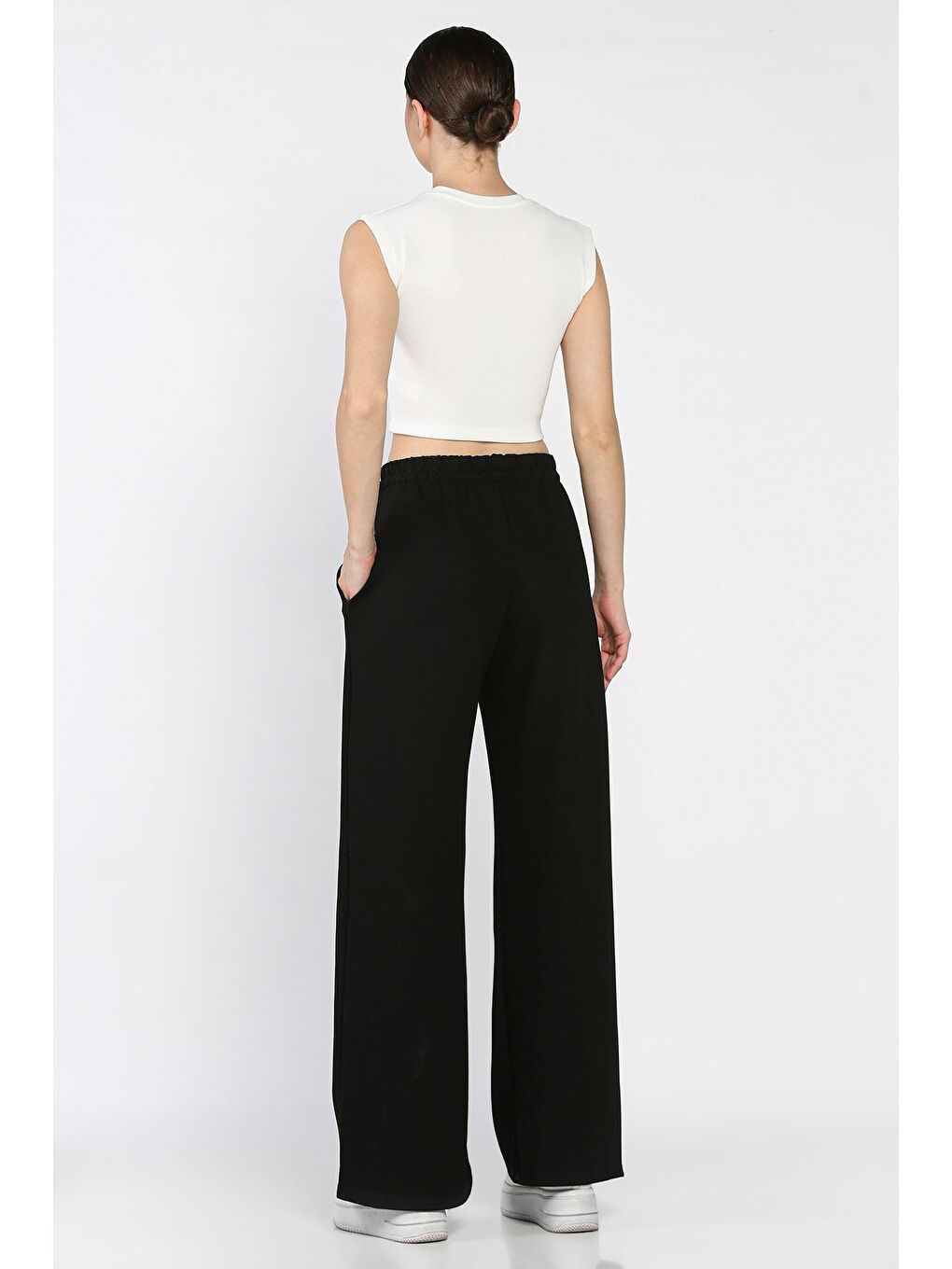 Siyah Kadın Yüksek Bel Modal Kumaş Palazzo Pantolon-2