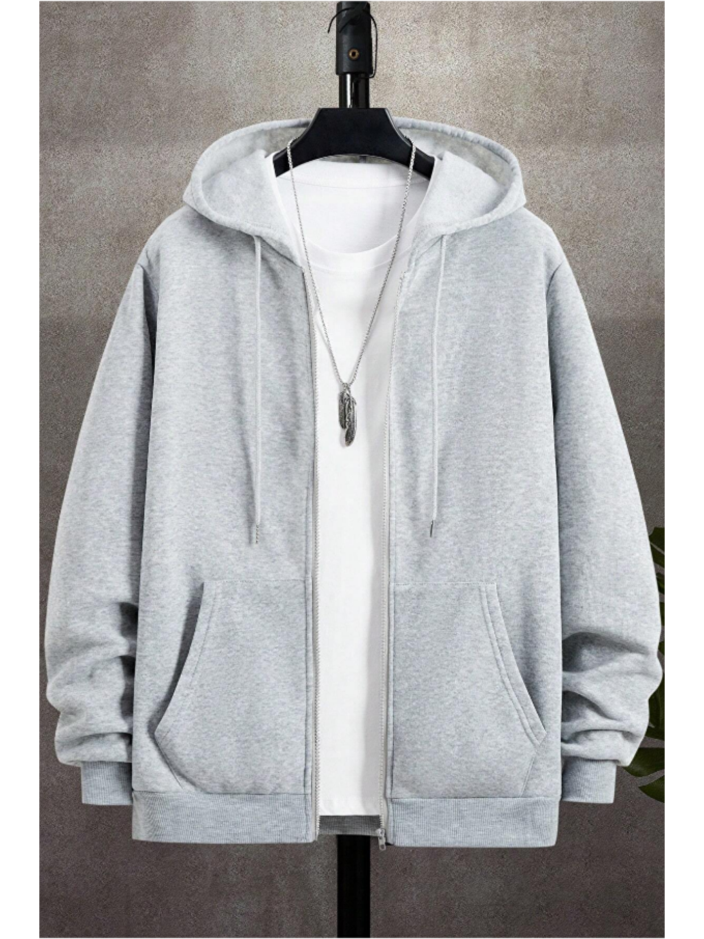 Unisex Relax Fit Rahat Kesim Pamuklu İçi Polarlı Çift Cepli Fermuarlı Gri Kapüşonlu Sweatshirt