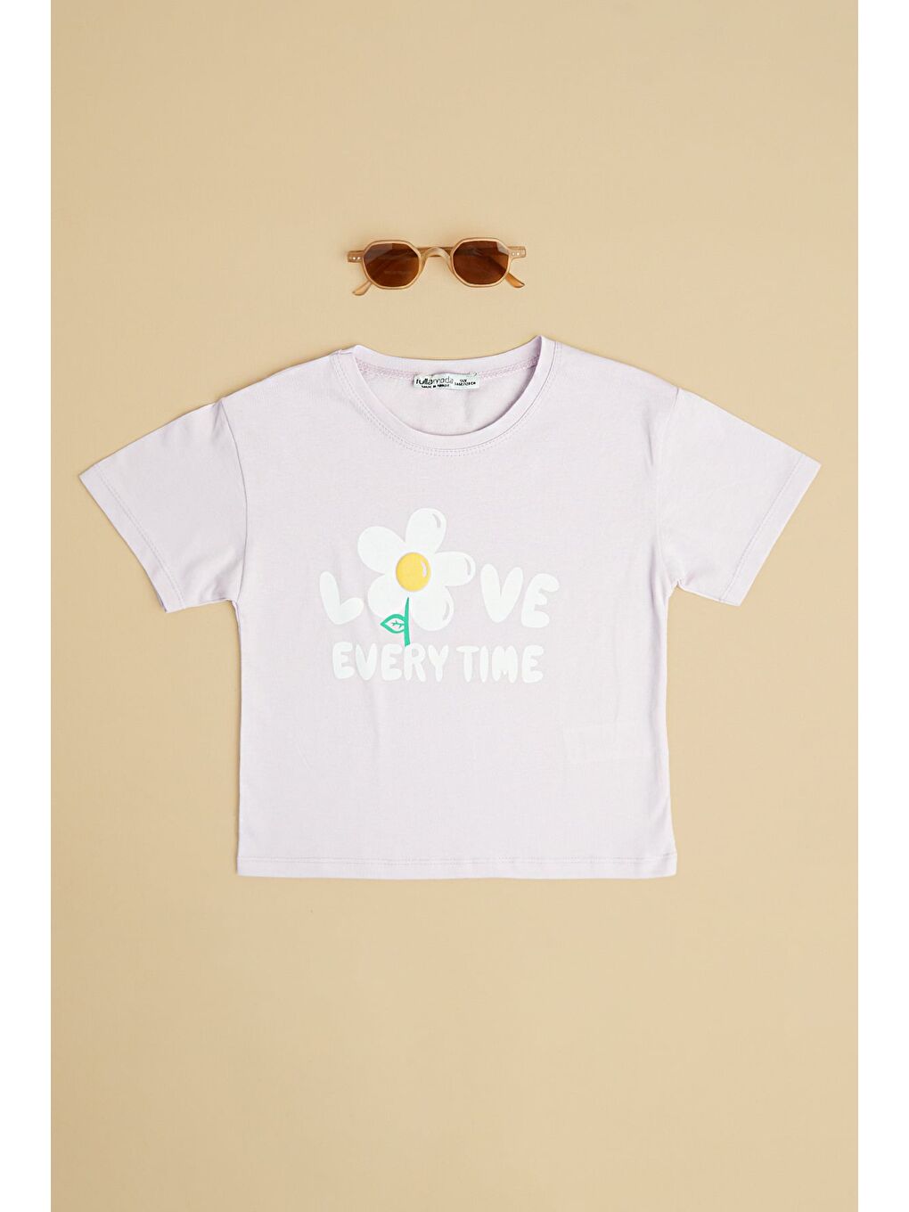 Lila Love Every Tıme Baskılı Kız Çocuk Crop Tişört
