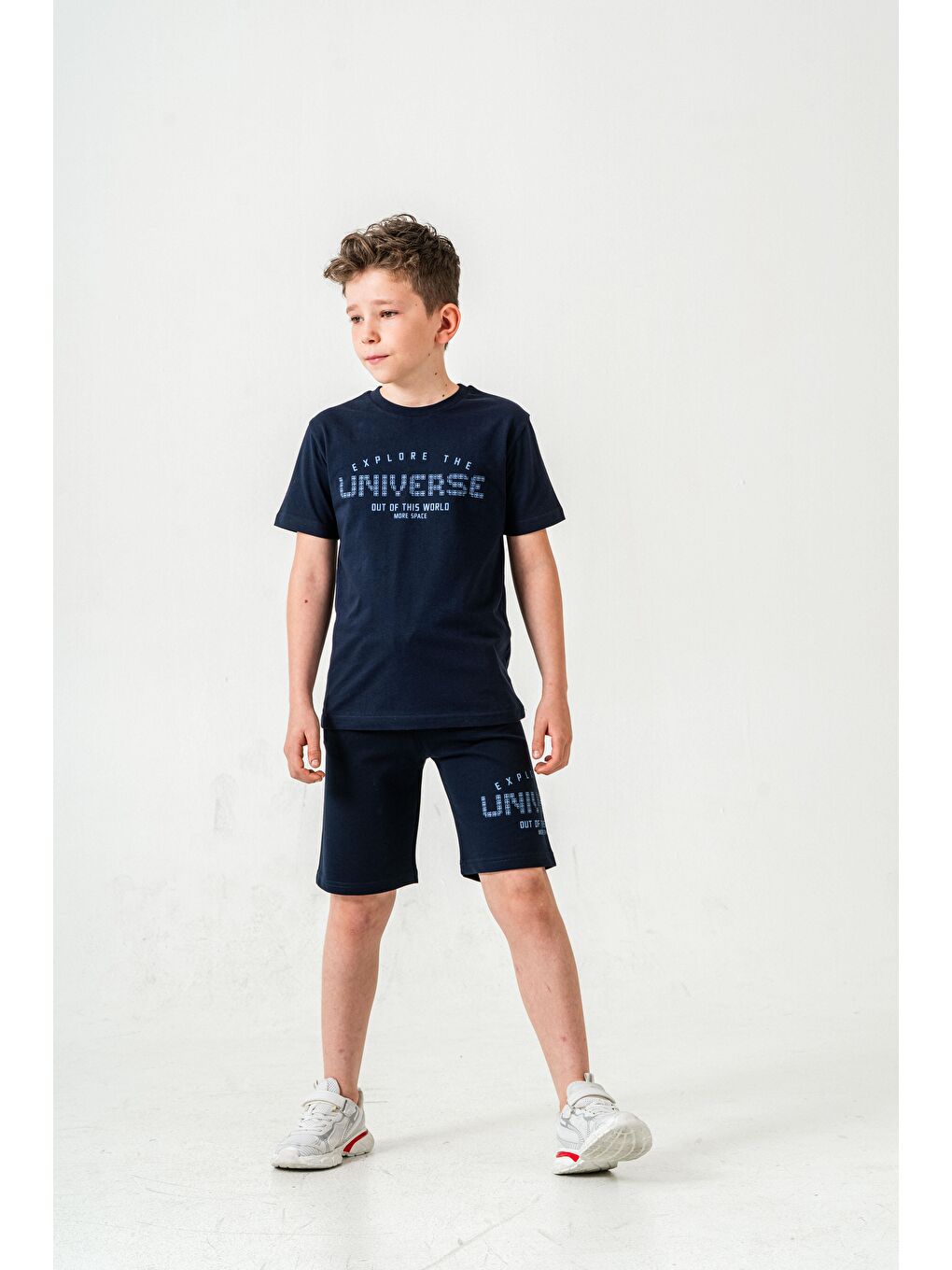 Lacivert Explore The Universe Out Of This World More Space Baskılı Erkek Çocuk Şort - Tişört Takımı-1
