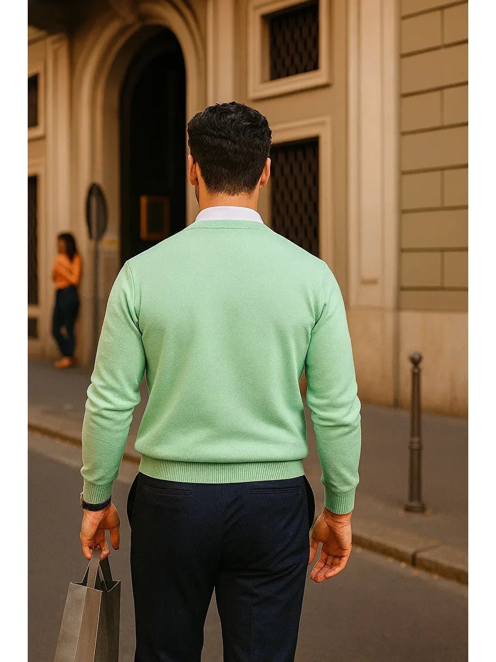 Yeşil Erkek Günlük Bisiklet Yaka Mint Kazak-4