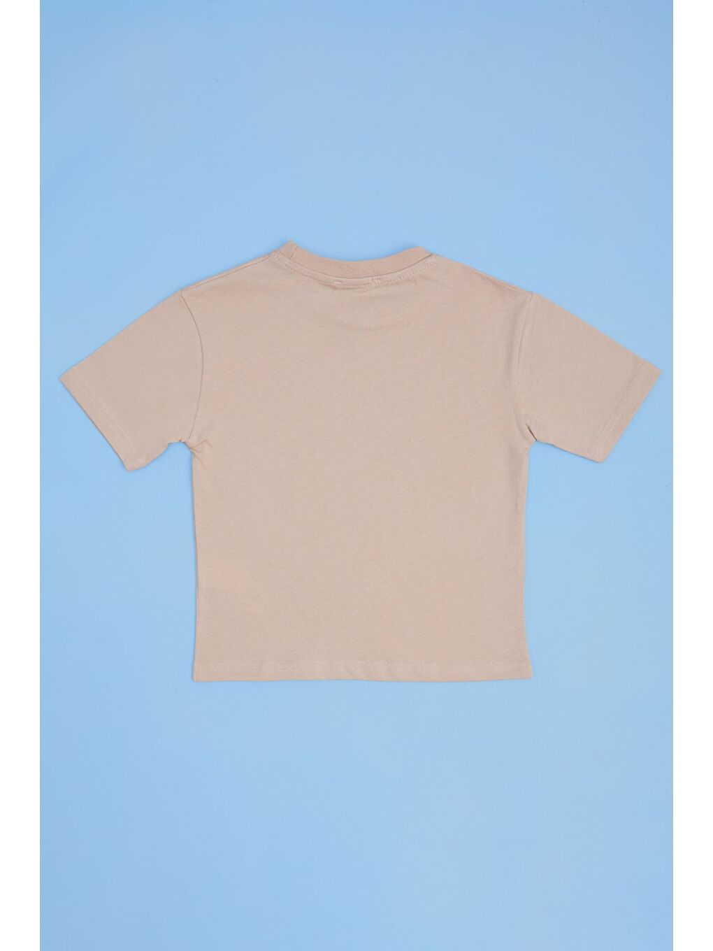 Bej Yazı Baskılı Bisiklet Yaka Erkek Çocuk Tişört-1