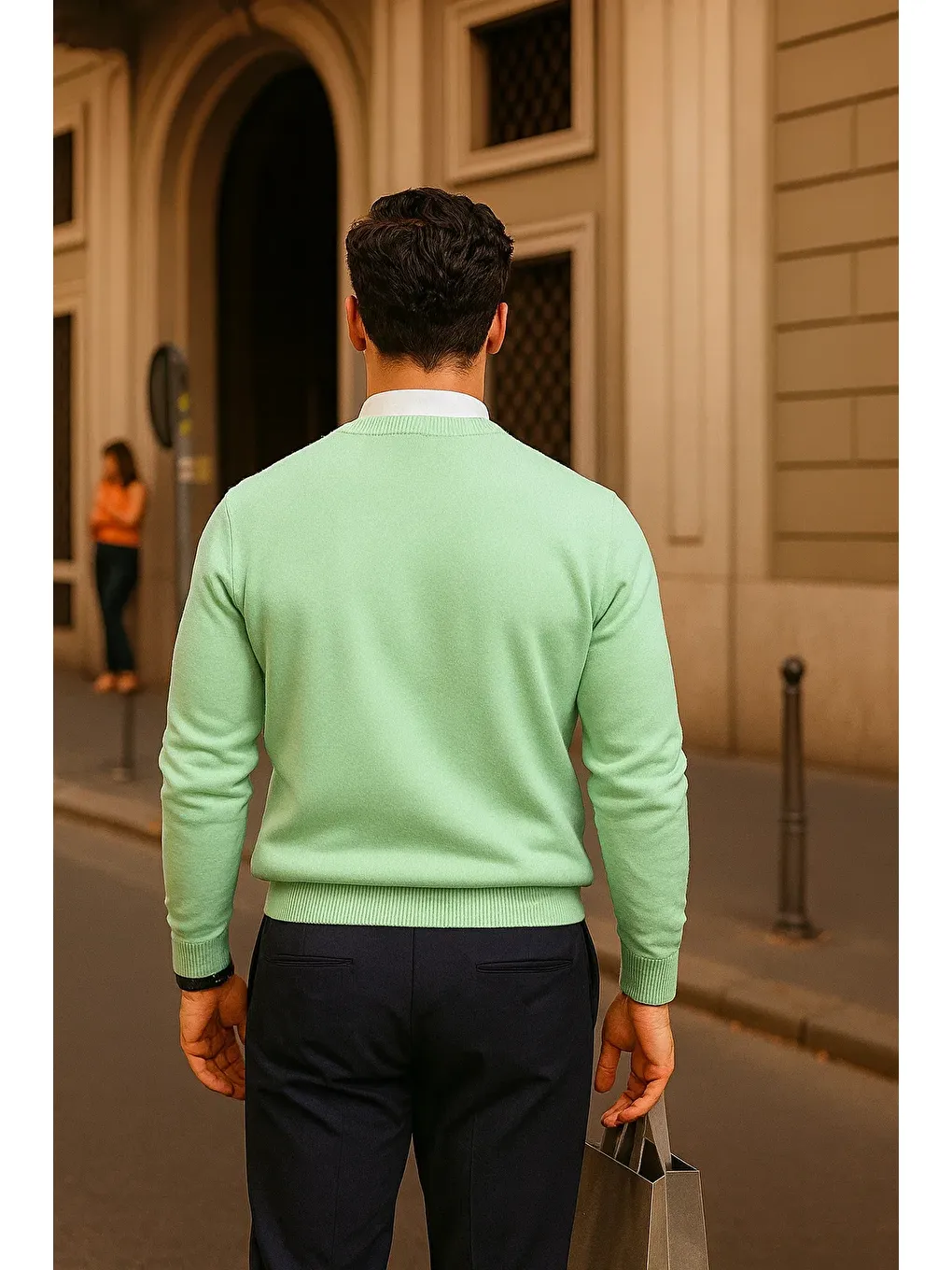 Yeşil Erkek Günlük Bisiklet Yaka Mint Kazak-5