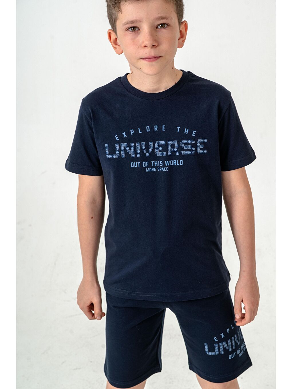 Lacivert Explore The Universe Out Of This World More Space Baskılı Erkek Çocuk Şort - Tişört Takımı-3