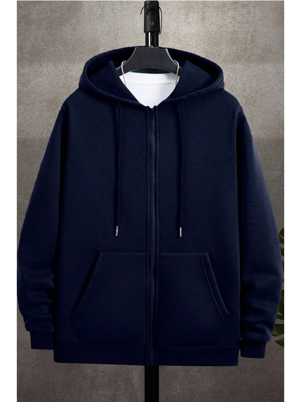 Unisex Relax Fit Rahat Kesim Pamuklu İçi Polarlı Çift Cepli Fermuarlı Lacivert Kapüşonlu Sweatshirt-1