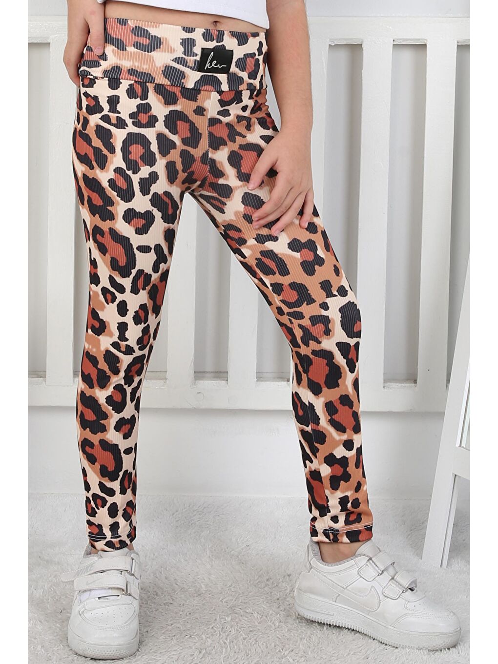 Kız Çocuk Bej Leopar Desenli Tayt - 26797-2