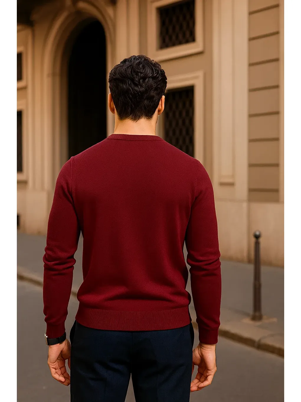 Erkek Günlük Bisiklet Yaka Bordo Kazak-4