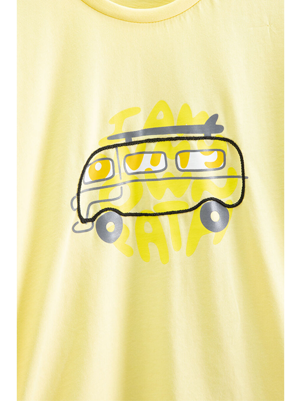 Sarı Araba Baskılı Bisiklet Yaka Erkek Çocuk Kısa Kol Tişört 20922-1