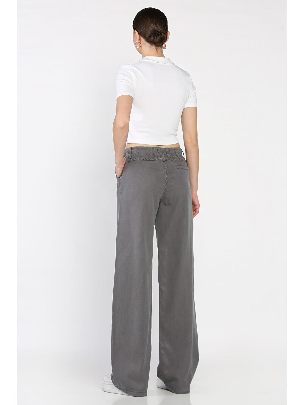 Gri Kadın Yüksek Bel Pantolon-2