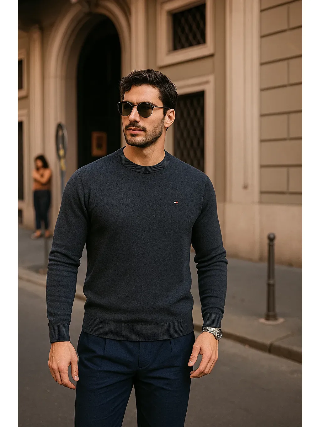 Gri Erkek Günlük Bisiklet Yaka Füme Kazak