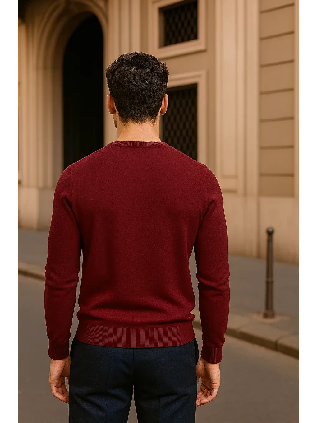 Erkek Günlük Bisiklet Yaka Bordo Kazak-5