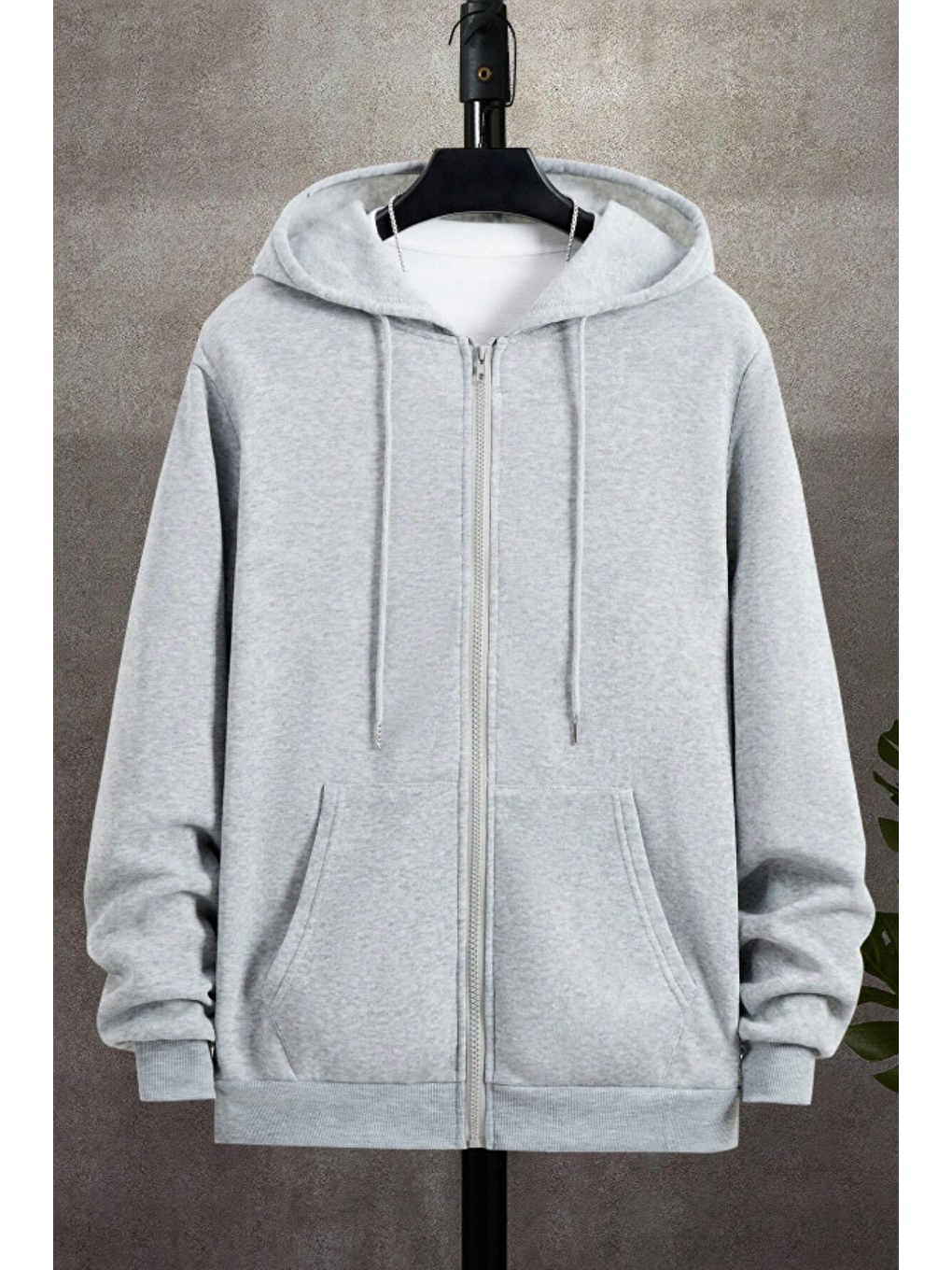 Unisex Relax Fit Rahat Kesim Pamuklu İçi Polarlı Çift Cepli Fermuarlı Gri Kapüşonlu Sweatshirt-1