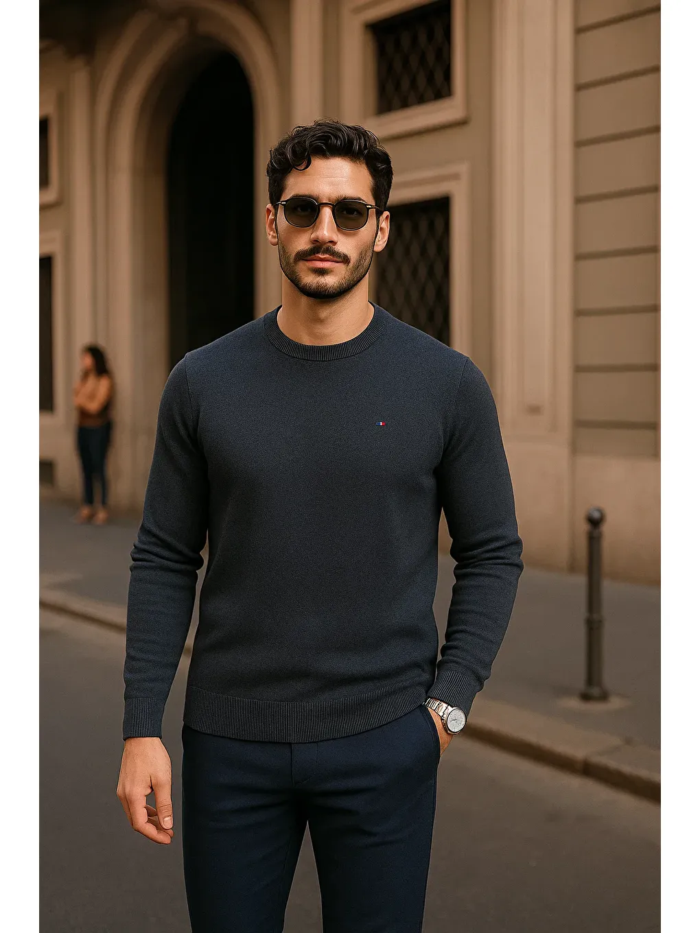 Gri Erkek Günlük Bisiklet Yaka Füme Kazak-1