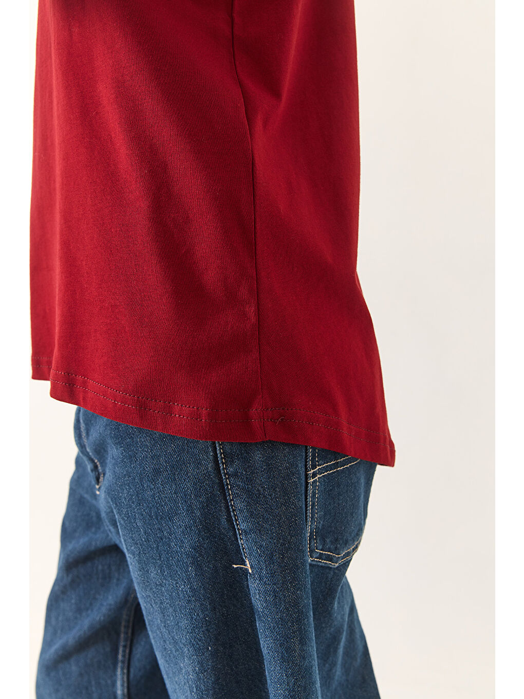 Bordo Kadın % Organik Pamuklu Comfort Fit Arkası Uzun Basic T-shirt-6