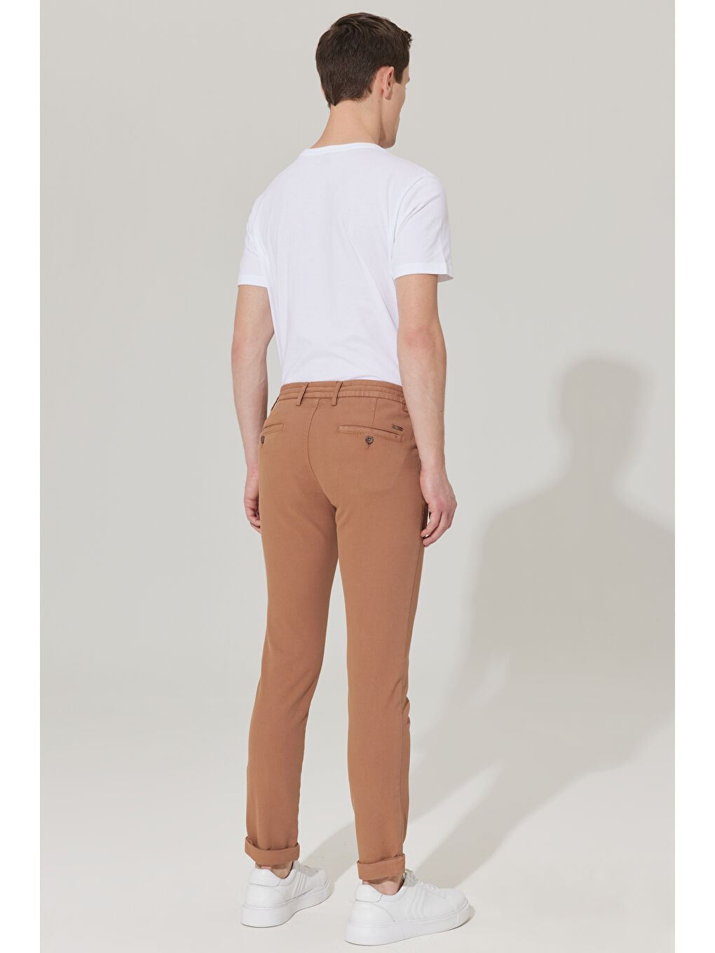 Bej Erkek Vizon Slim Fit Dar Kesim Diyagonal Desenli Esnek Pantolon-2