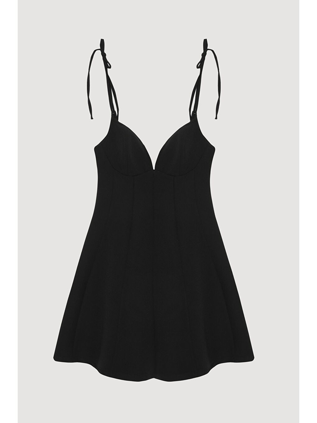 Kalp Yaka Bağlamalı İp Askılı Mini Elbise Siyah-1