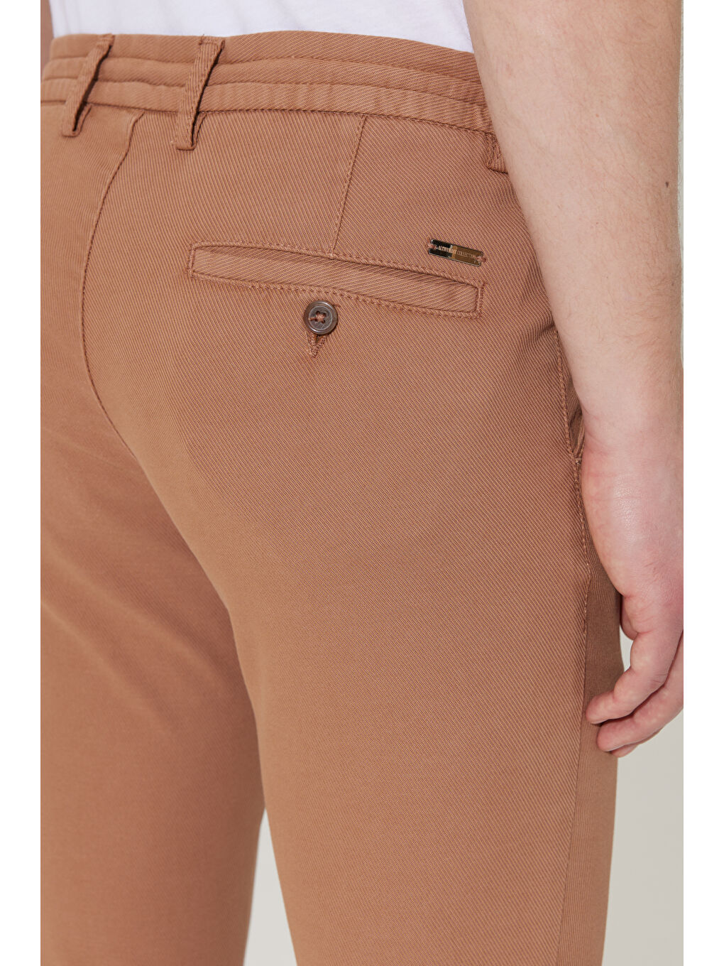 Bej Erkek Vizon Slim Fit Dar Kesim Diyagonal Desenli Esnek Pantolon-4