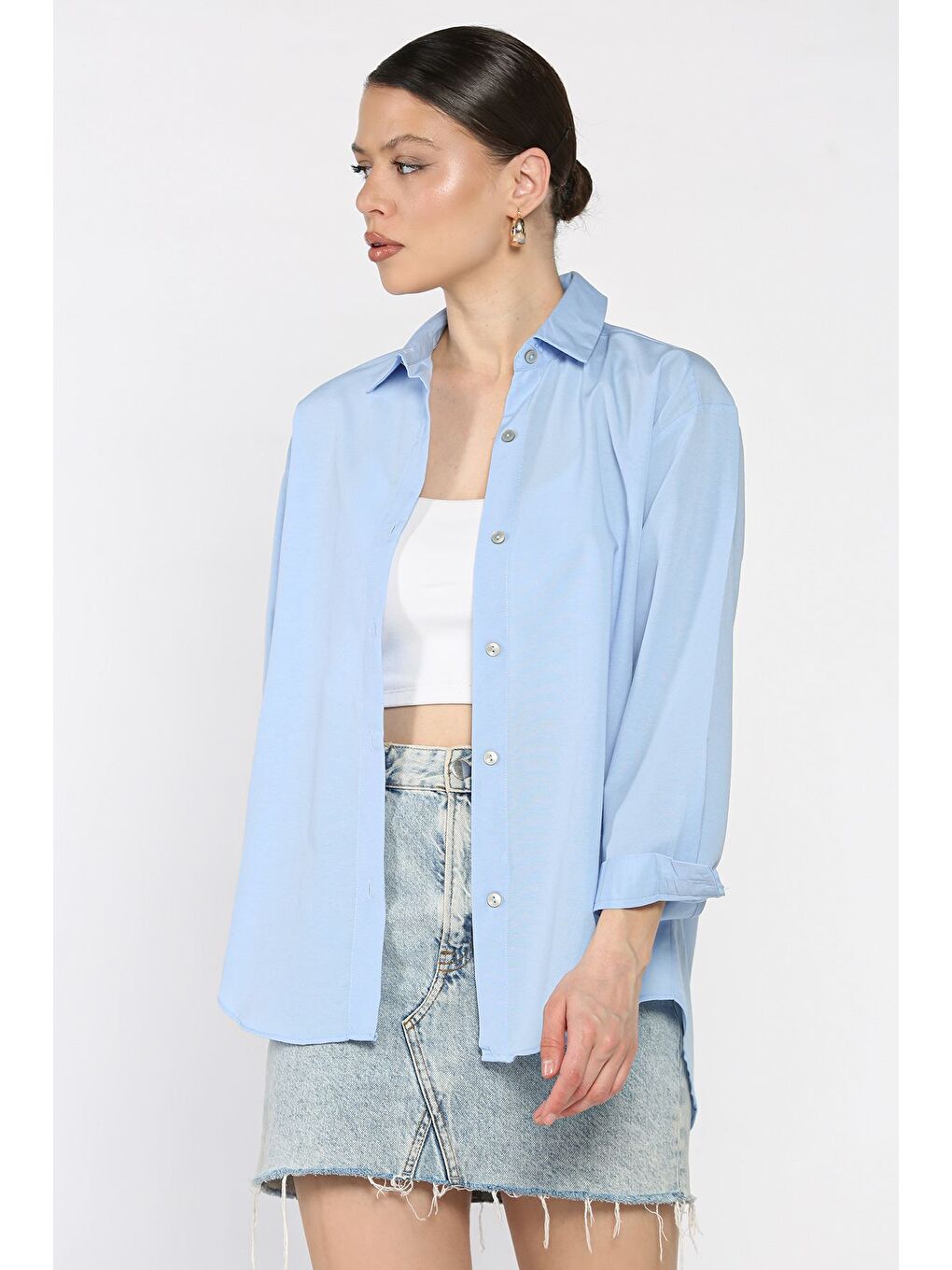 Mavi Kadın Kraş Model Salaş Gömlek-1