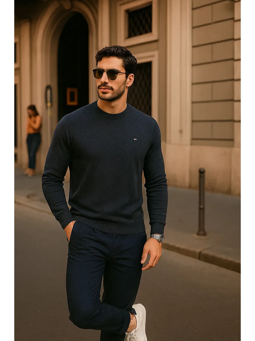 Gri Erkek Günlük Bisiklet Yaka Füme Kazak-3