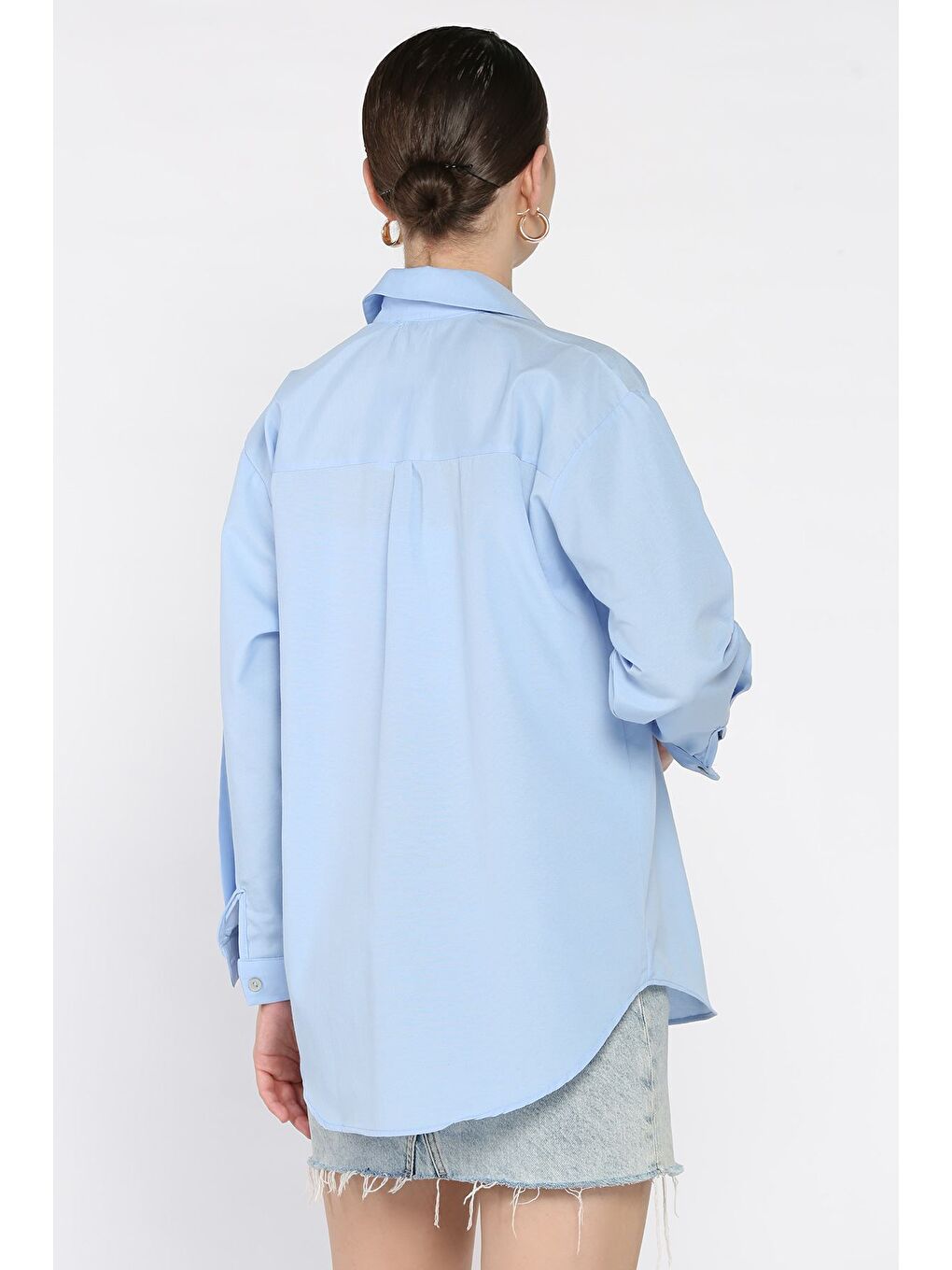 Mavi Kadın Kraş Model Salaş Gömlek-2