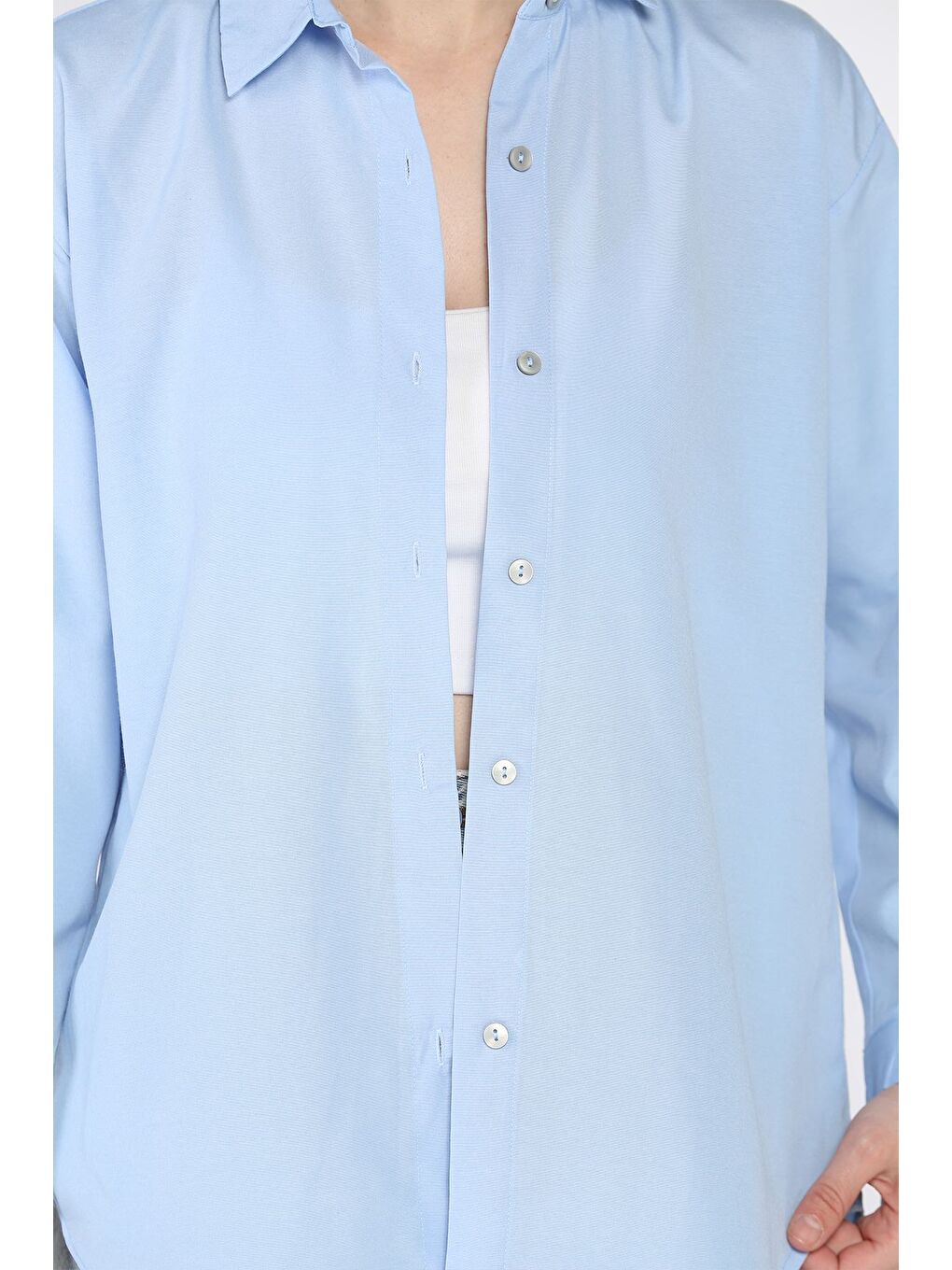 Mavi Kadın Kraş Model Salaş Gömlek-3