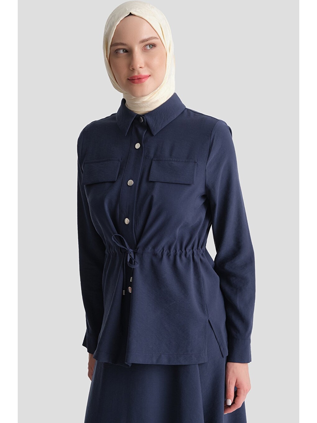 Modal Beli Büzgülü Takım Lacivert-3