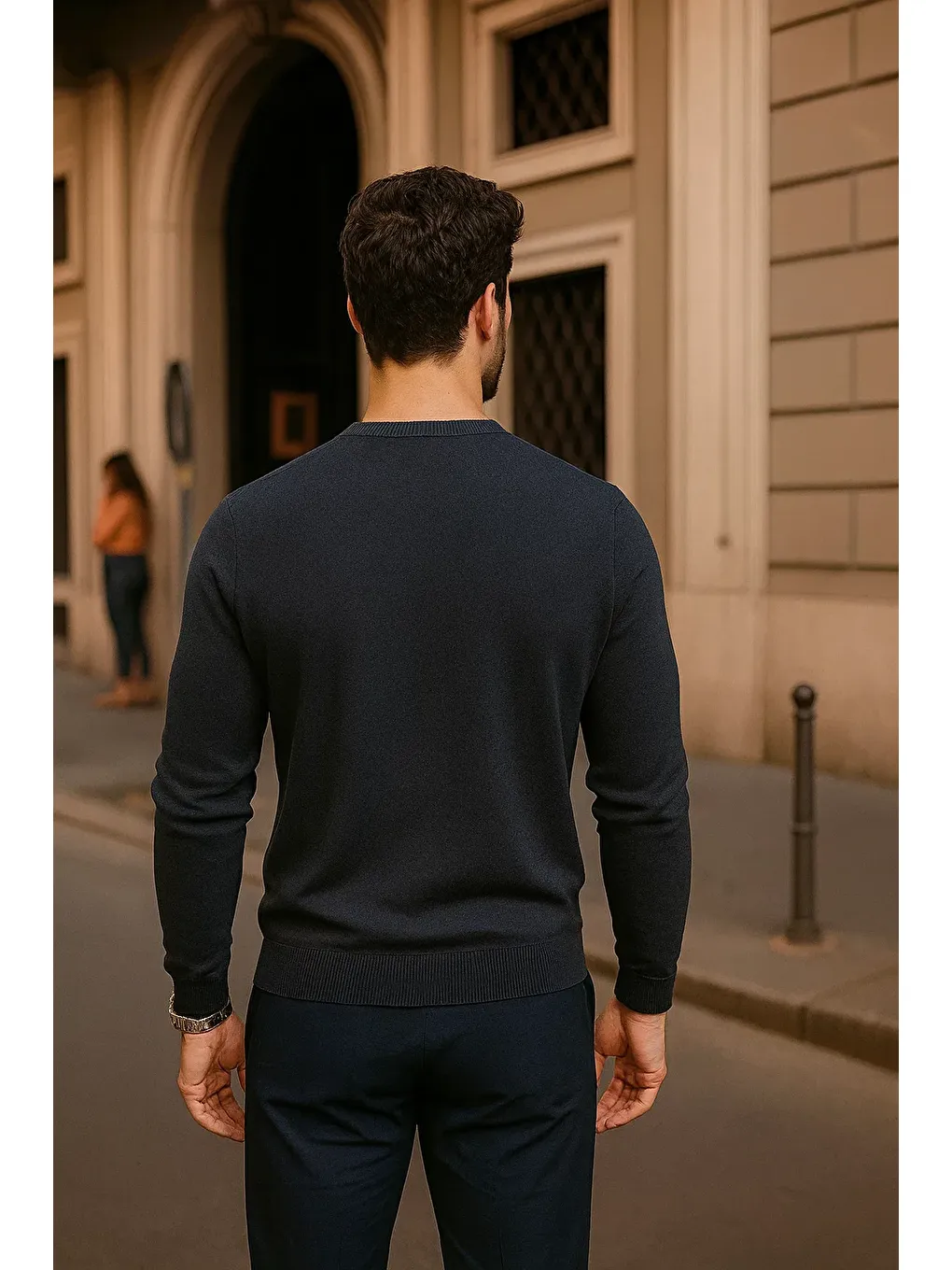 Gri Erkek Günlük Bisiklet Yaka Füme Kazak-4