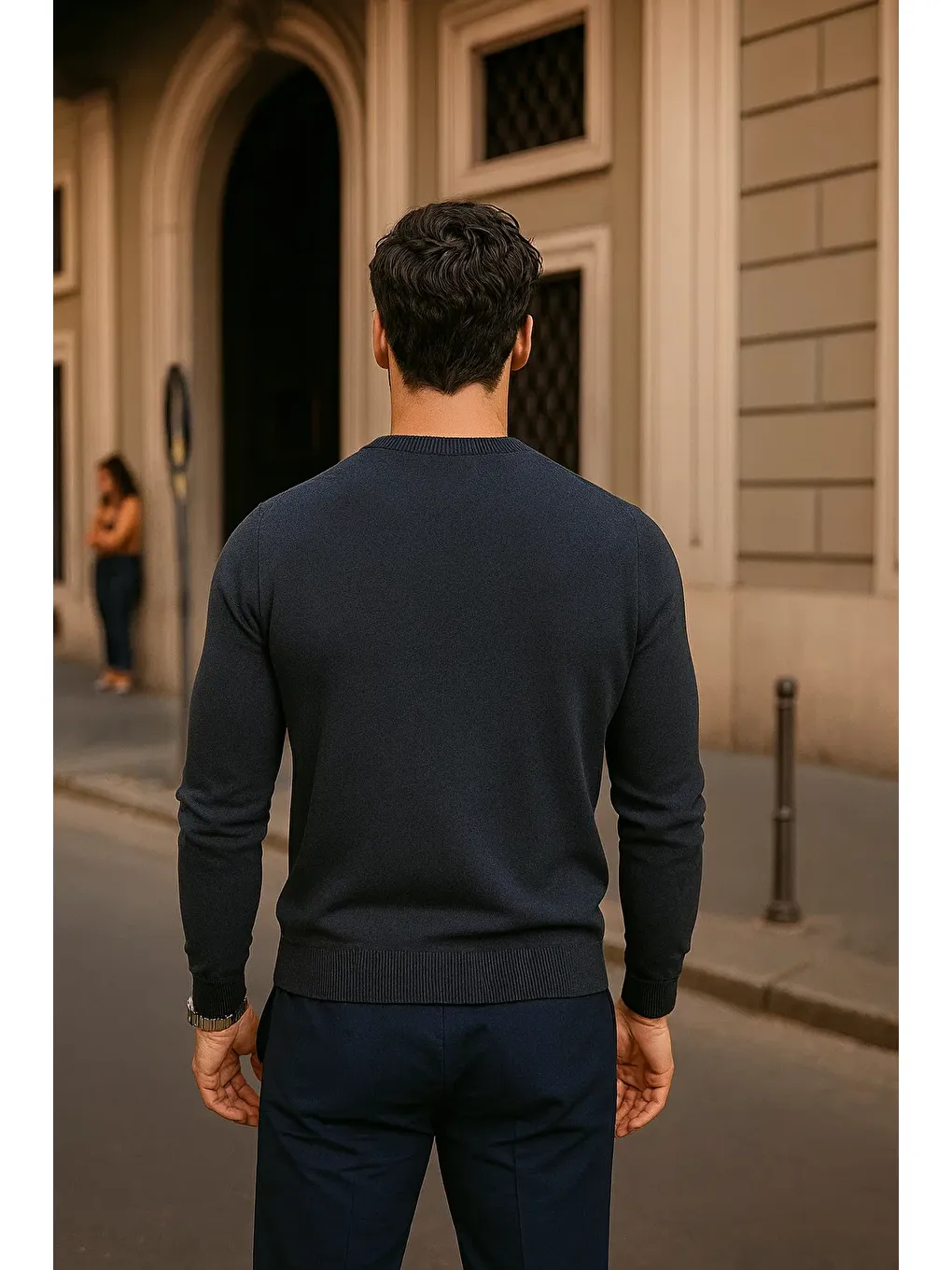 Gri Erkek Günlük Bisiklet Yaka Füme Kazak-5