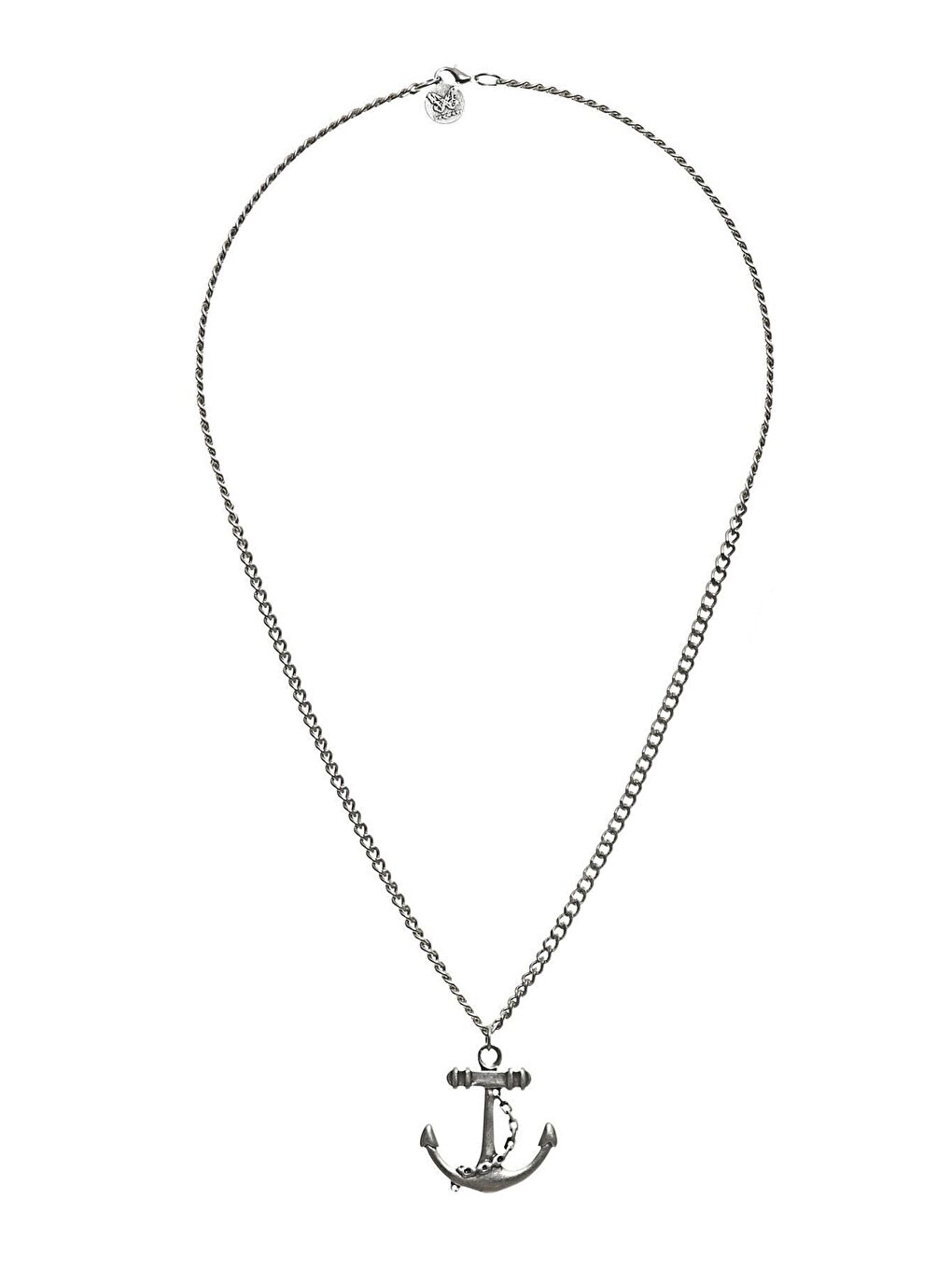 Gri Erkek Gemi Çapası Uçlu Zincir Kolye