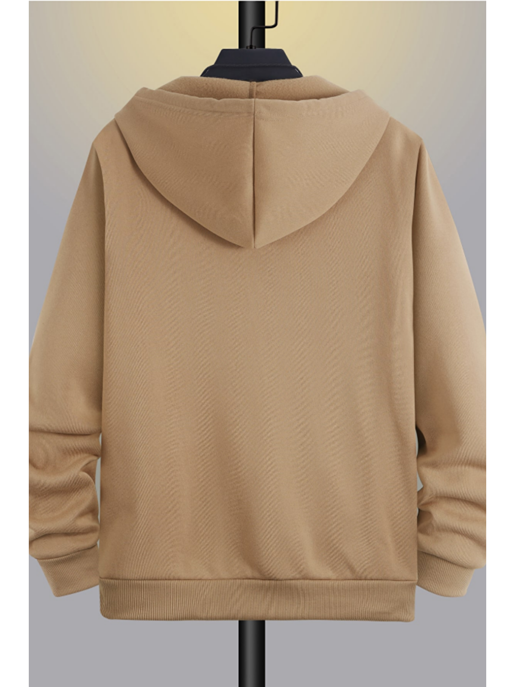 Bej Unisex Relax Fit Rahat Kesim Pamuklu İçi Polarlı Çift Cepli Fermuarlı Vizon Kapüşonlu Sweatshirt-1