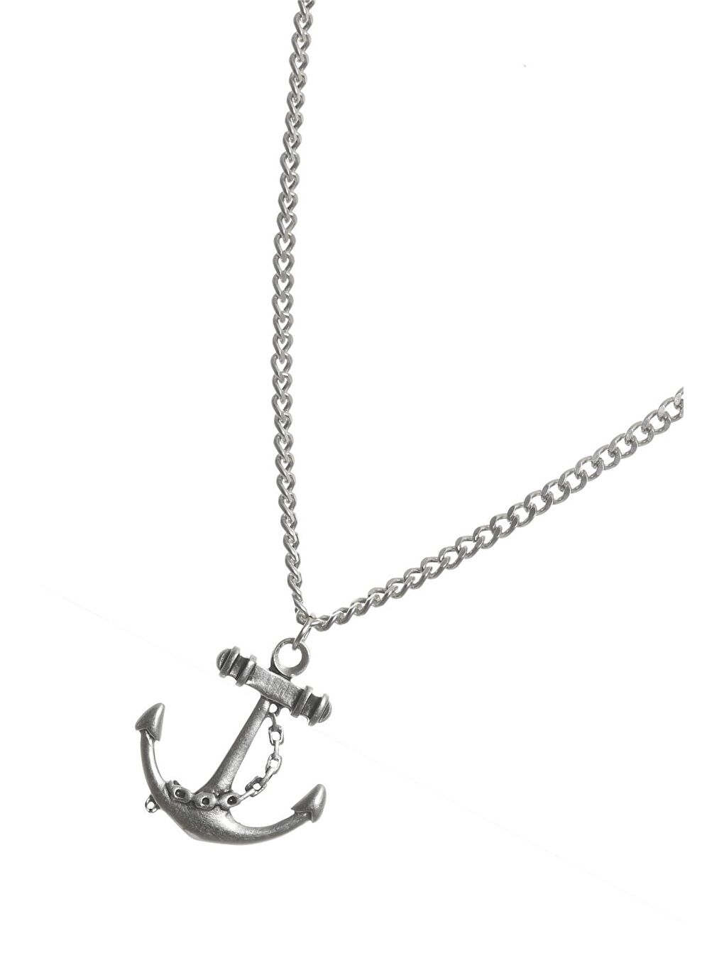 Gri Erkek Gemi Çapası Uçlu Zincir Kolye-1