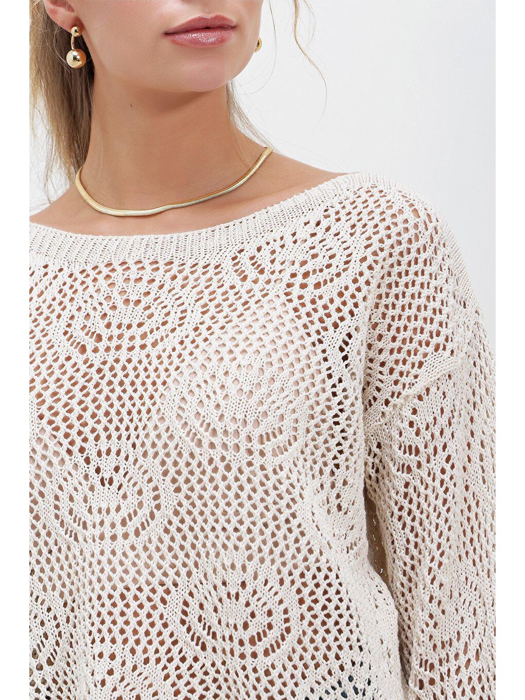 Bej Ajurlu Crop Uzun Kollu KAZAK-3