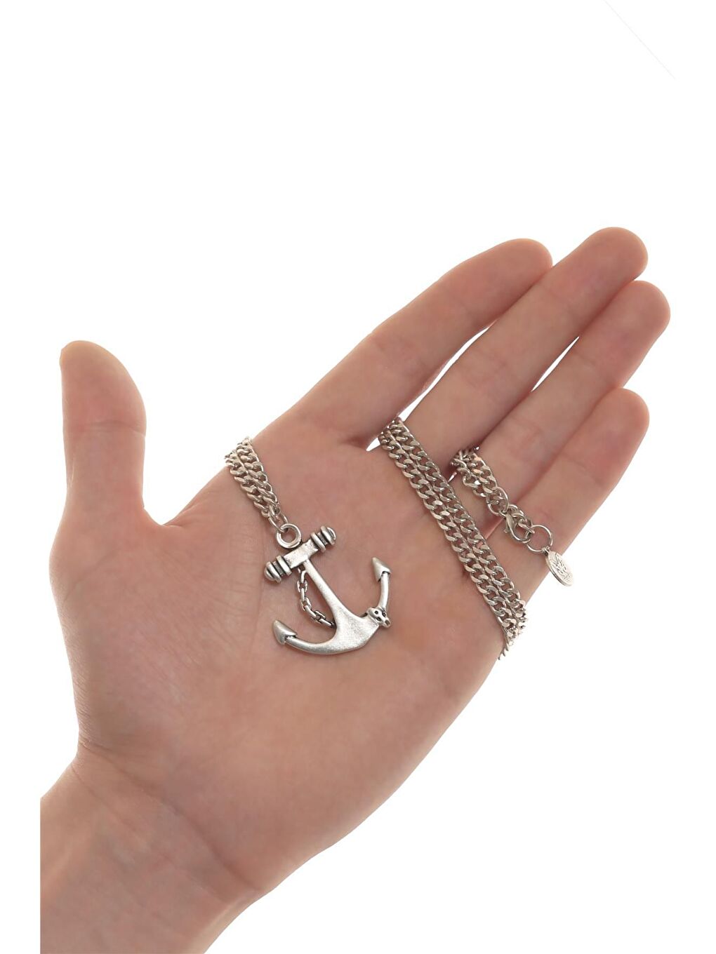 Gri Erkek Gemi Çapası Uçlu Zincir Kolye-2