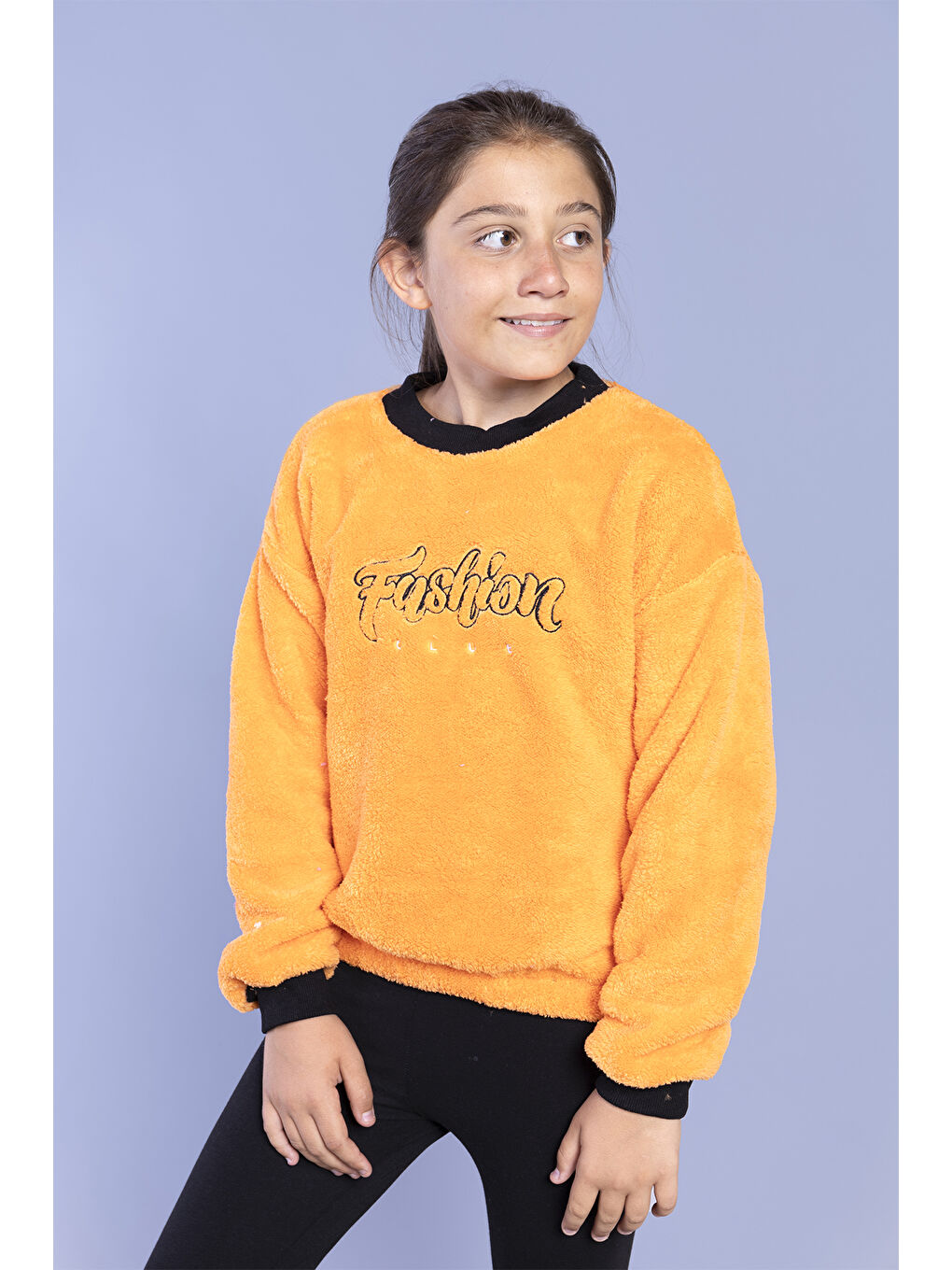 Toontoykids Turuncu Kız Çocuk Nakışlı Pelüş Sweatshirt