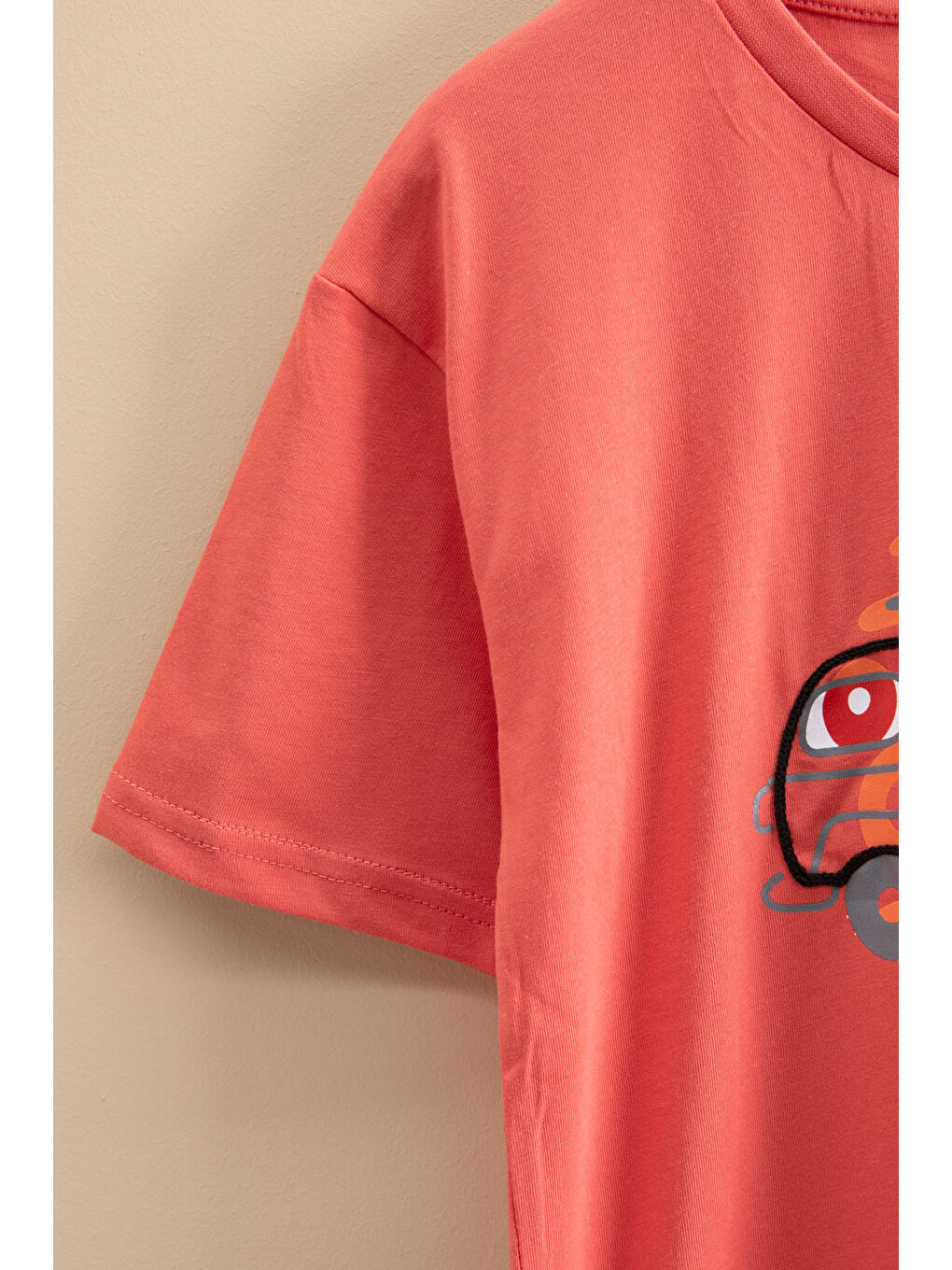 Turuncu Araba Baskılı Bisiklet Yaka Erkek Çocuk Kısa Kol Tişört 20921-2