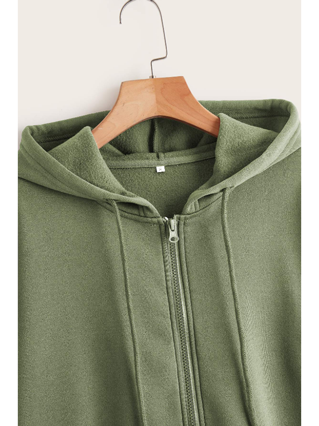 Unisex Relax Fit Rahat Kesim Pamuklu İçi Polarlı Çift Cepli Fermuarlı Haki Kapüşonlu Sweatshirt-1