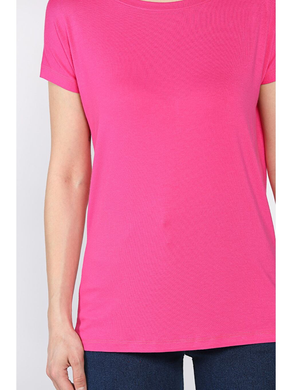 Fuşya Kadın Bisiklet Yaka Tişört-3