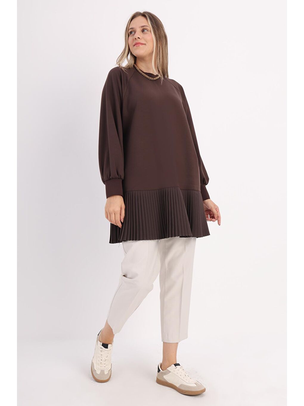 ALLDAY Kahverengi Kahve Oversize Garni Piliseli Tunik