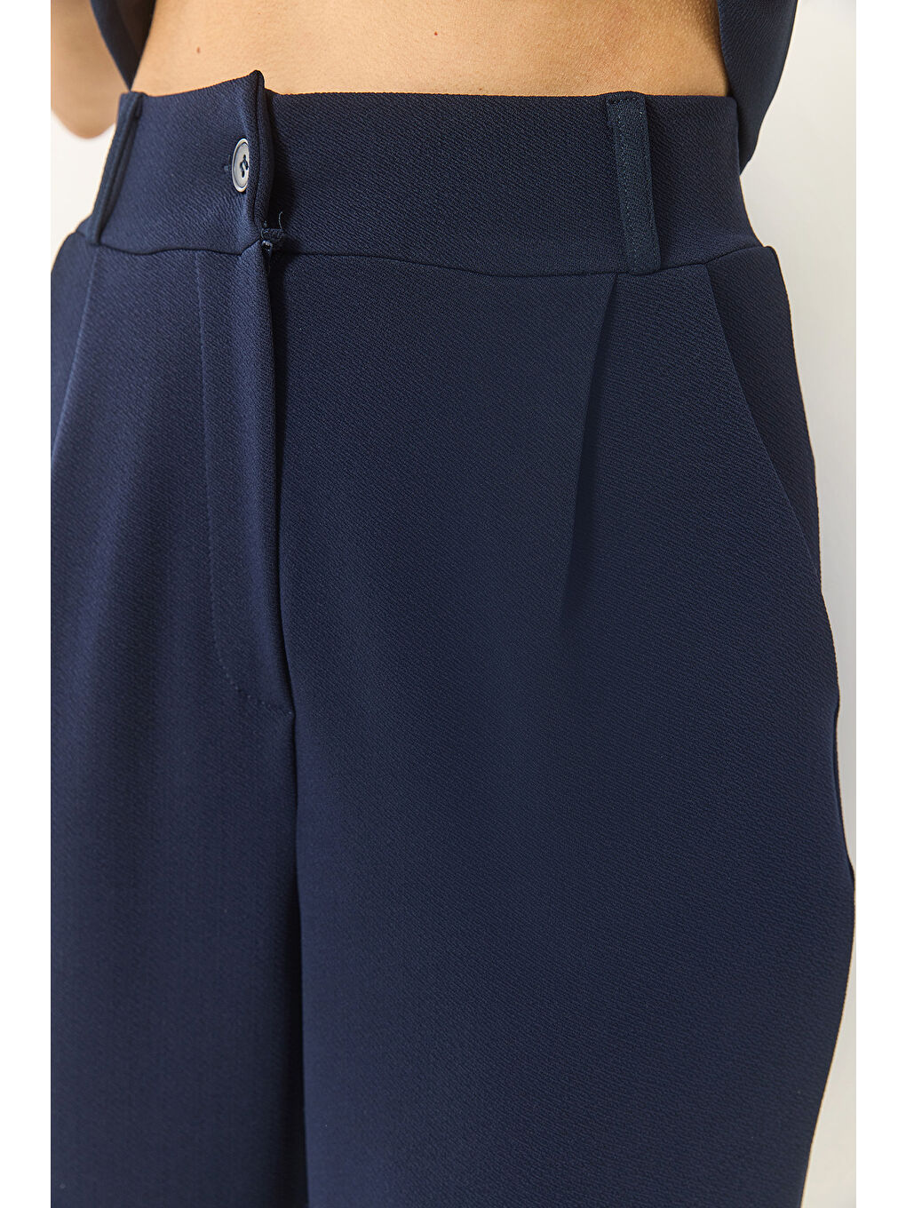 Lacivert Kadın Yüksek Bel Rahat Palazzo Pantolonlu Yelekli Örme Alt-Üst Takım-6