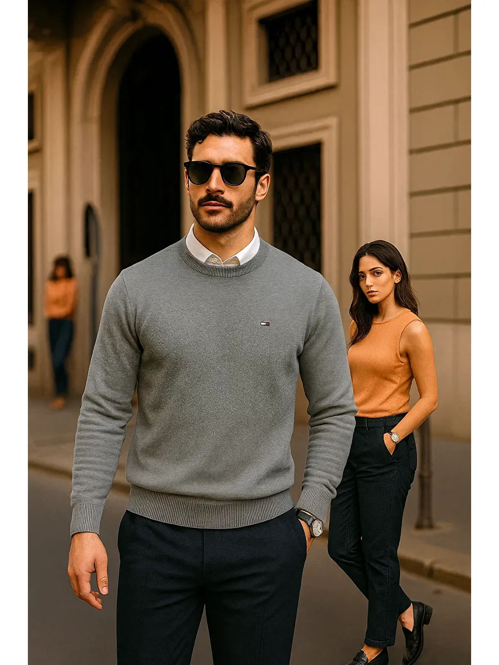 Erkek Günlük Bisiklet Yaka Gri Kazak-3