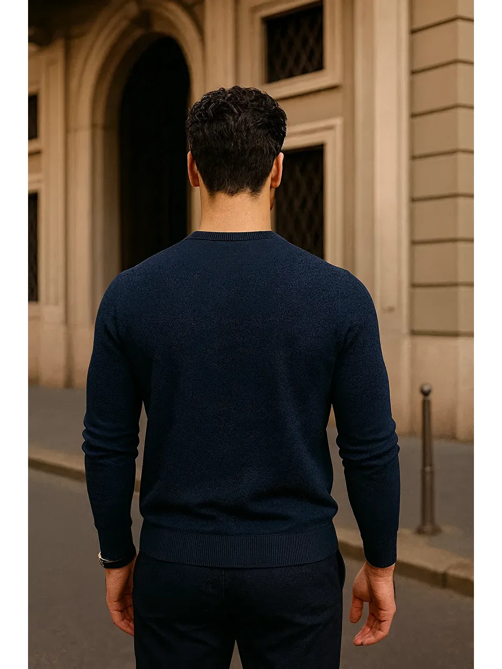 Erkek Günlük Bisiklet Yaka Lacivert Kazak-4