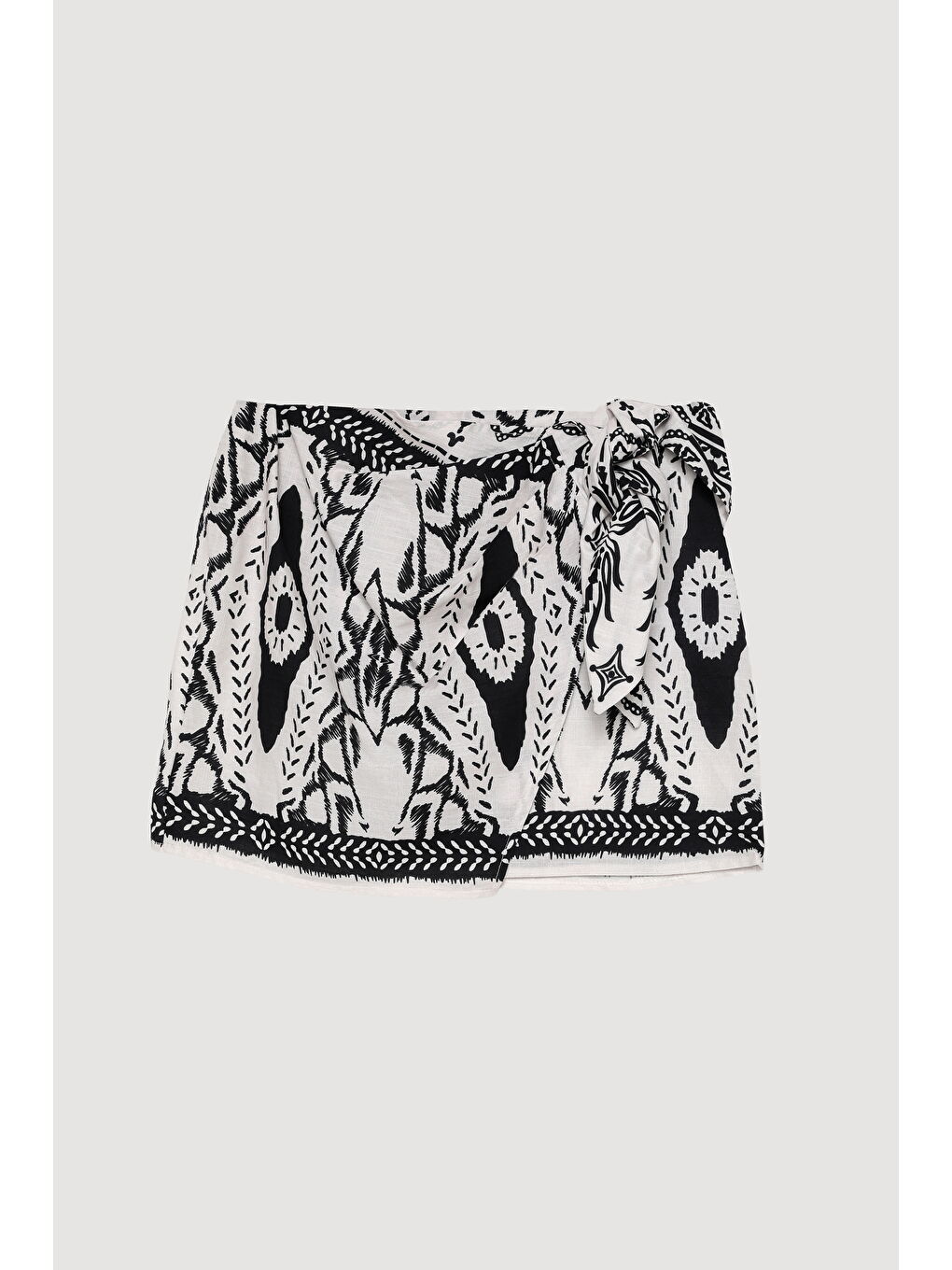 Bohem Desenli Düğüm Bağlamalı Mini Etek Ekru