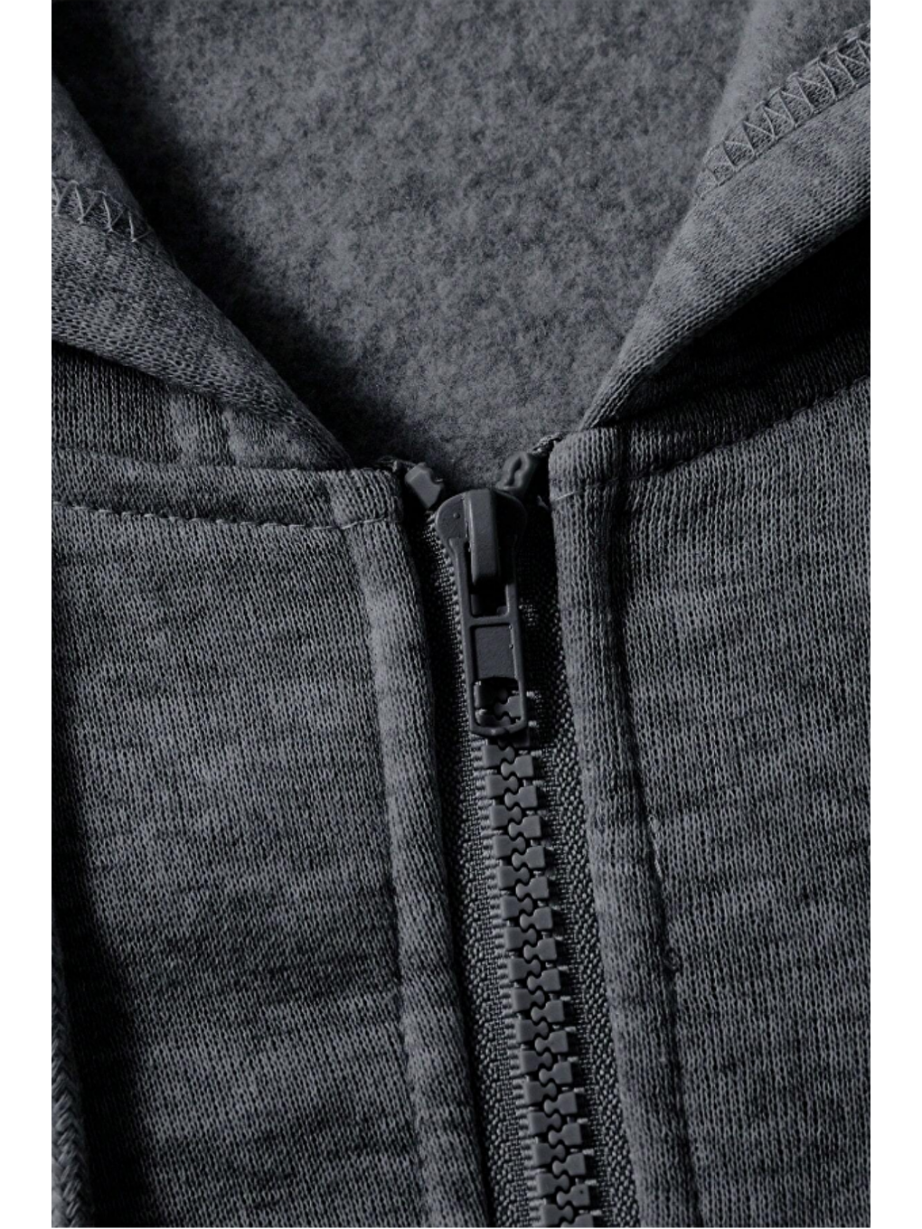 Gri Unisex Relax Fit Rahat Kesim Pamuklu İçi Polarlı Çift Cepli Fermuarlı Füme Kapüşonlu Sweatshirt-2