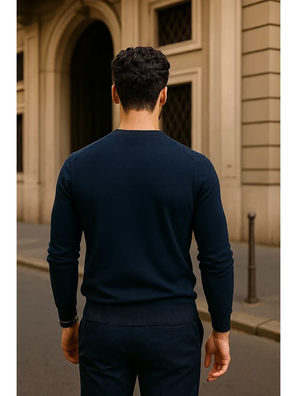 Erkek Günlük Bisiklet Yaka Lacivert Kazak-5